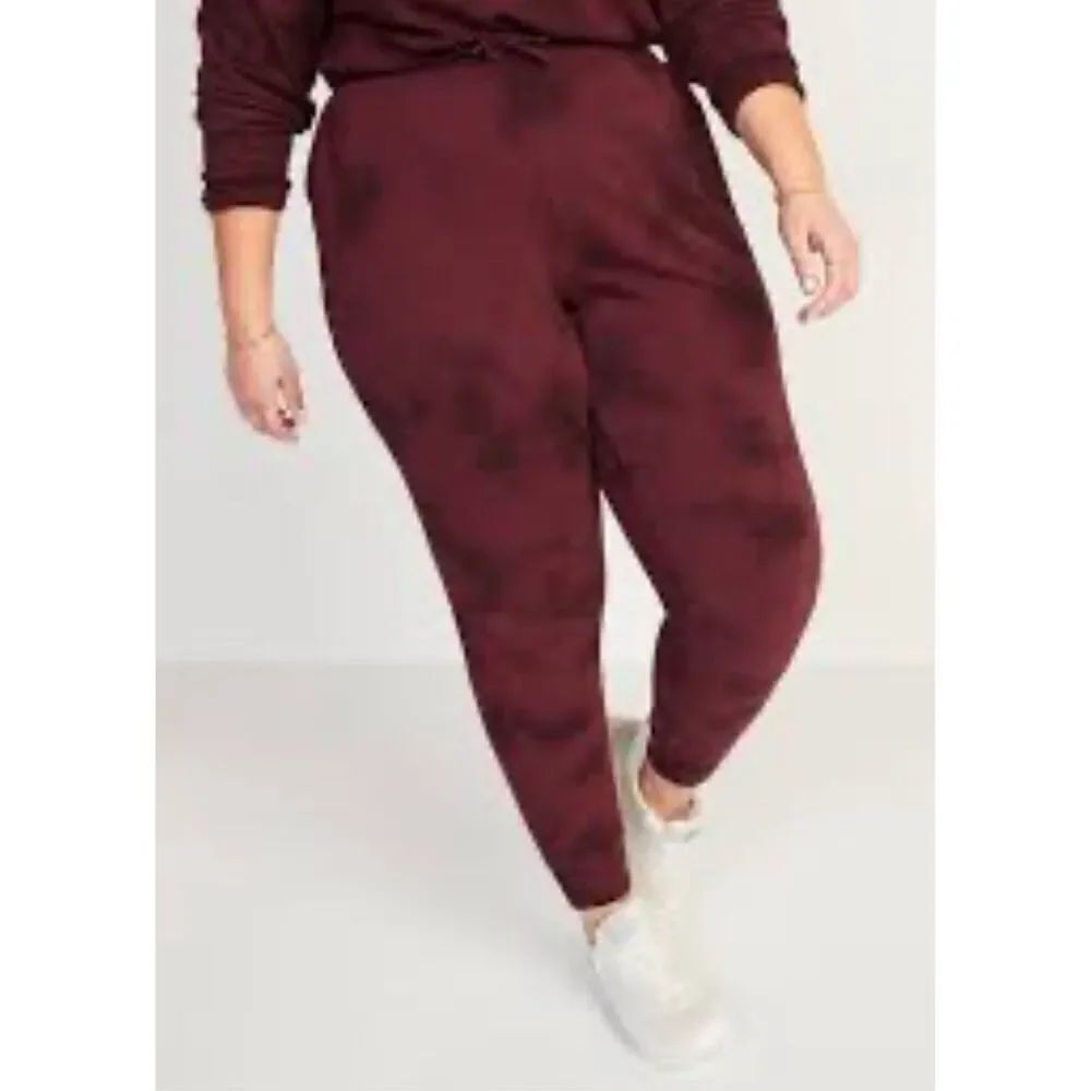 Old Navy Women’s Tie Dye Joggers Sweat Pants Burgundy Black Cotton Blend Sz XXL